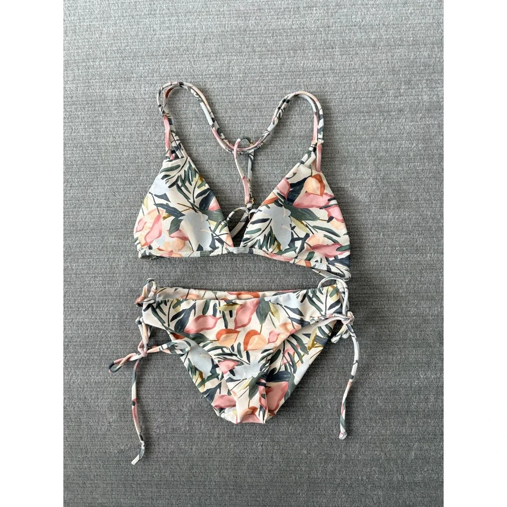 Issa de‎ Mar Floral Bikini Swim Suit Women M Lace Up Vacation Resort Padded
